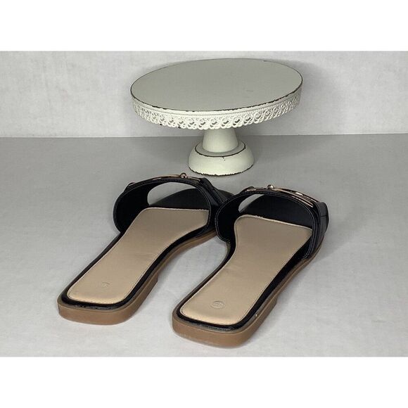 Nasty Gal Women's 9 Faux leather gold link slides - New - Picture 5 of 5